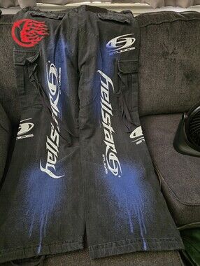 Hellstar Studios Black Graphic Cargo Pants with Blue Spray. SZ XL (40-44)